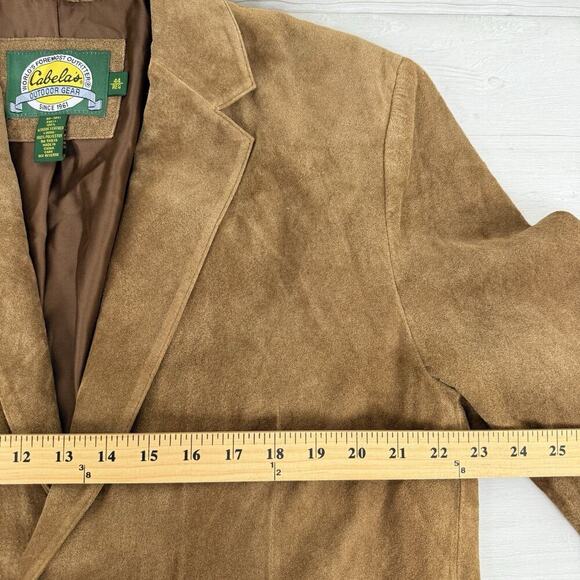 Cabela's Brown Leather Sport Coat Blazer Men 44 R Buffalo Nickel Buttons Suede - Picture 12 of 16